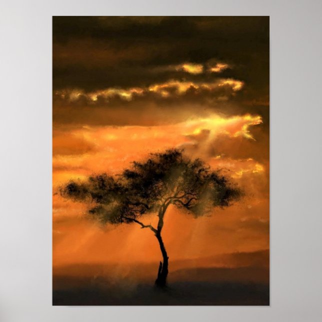 Póster de rayos de sol de árbol Atardecer (Frente)