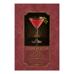 Póster de Receta Cosmopolitan Arte de Bar