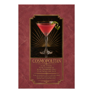 Póster de Receta Cosmopolitan | Arte de Bar