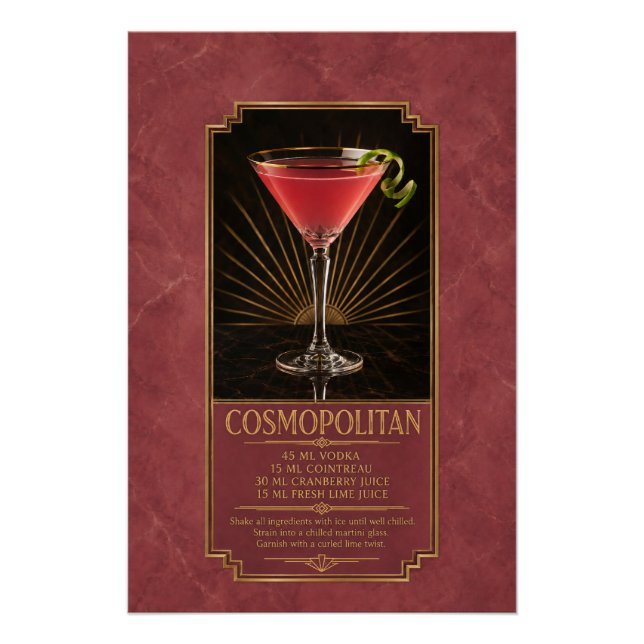 Póster de Receta Cosmopolitan | Arte de Bar (Anverso)