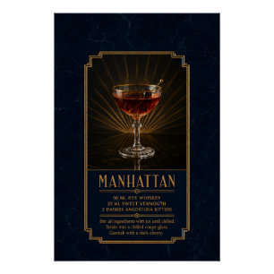 Póster de Receta de Manhattan Arte de Bar