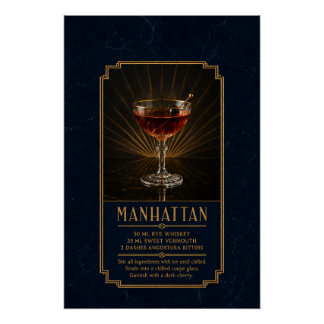 Póster de Receta de Manhattan | Arte de Bar