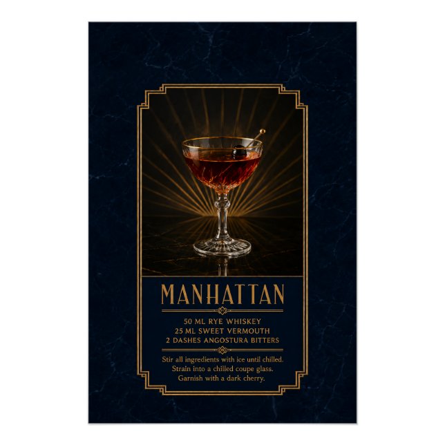 Póster de Receta de Manhattan | Arte de Bar (Anverso)