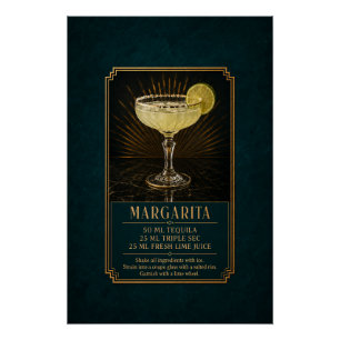 Póster de Receta de Margarita Arte de Bar