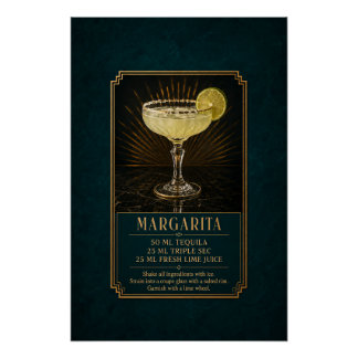 Póster de Receta de Margarita | Arte de Bar