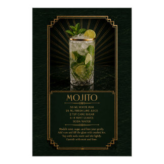 Póster de Receta de Mojito | Arte de Bar