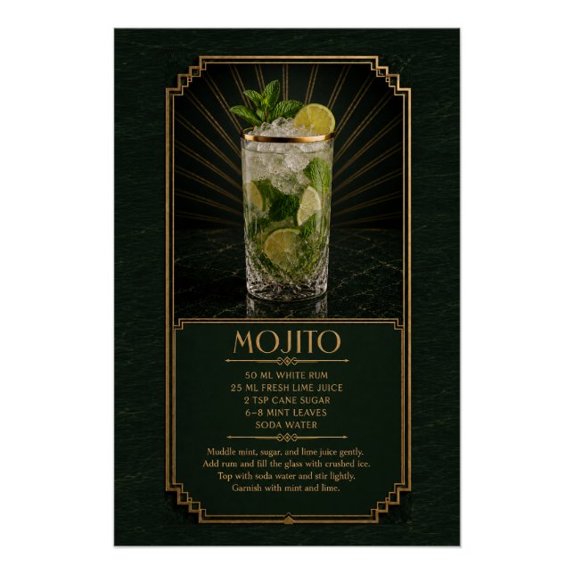 Póster de Receta de Mojito | Arte de Bar (Anverso)
