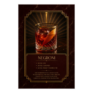 Póster de Receta de Negroni Arte de Bar