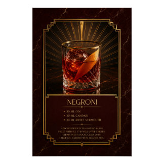 Póster de Receta de Negroni | Arte de Bar