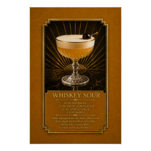Póster de Receta de Whiskey Sour Arte de Bar