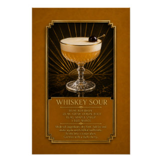 Póster de Receta de Whiskey Sour | Arte de Bar