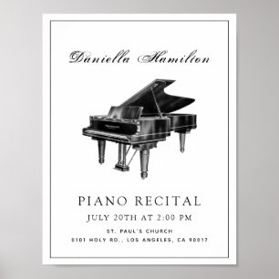 Póster de Recital de Piano Simple Clásico Blanco