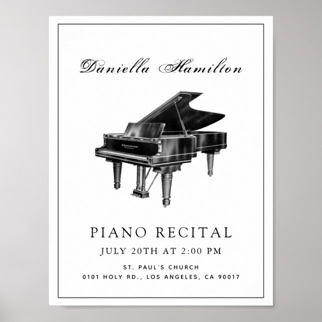 Póster de Recital de Piano Simple Clásico Blanco (Frente)