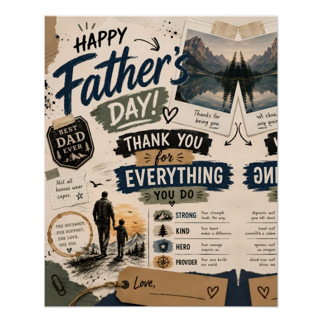Póster de recuerdo del Día del Padre rústico (Anverso)