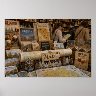 Póster de recuerdo del mercado de souvenirs belgas