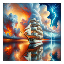 Póster de reflejo de yate al atardecer