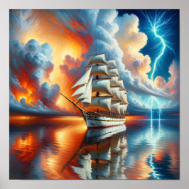 Póster de reflejo de yate al atardecer