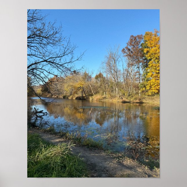 Póster de reflejos de paisaje acuático de otoño (Frente)