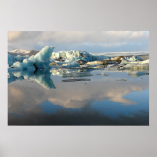 Póster de reflexión del lago de iceberg Jokulsarlo