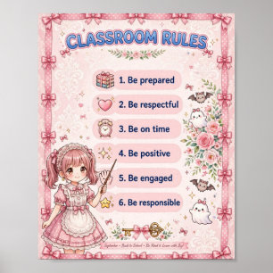Póster de Reglas de Aula Coquette Rosa