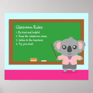 Póster de reglas de aula de profesor de koala lind