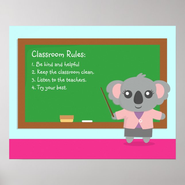 Póster de reglas de aula de profesor de koala lind (Frente)