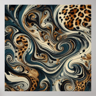 Póster de remolino de estampado de leopardo abstra