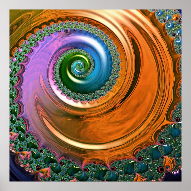 Póster de remolino de Mandelbrot naranja (Frente)