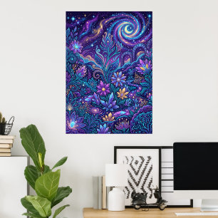 Póster de remolino de paisley floral púrpura   Boh