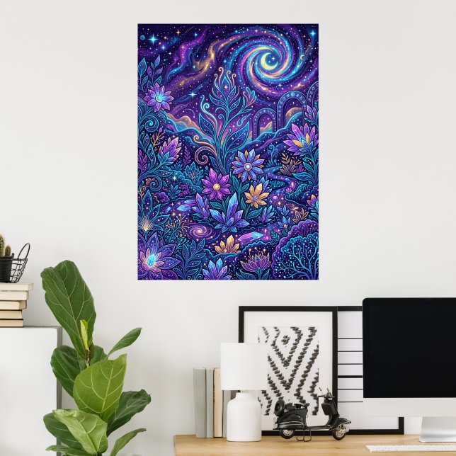 Póster de remolino de paisley floral púrpura | Boh (Oficina en casa)