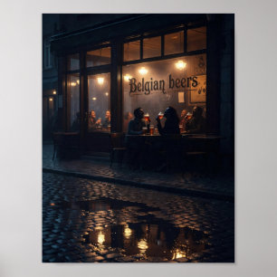 Póster de resplandor de taberna en noche lluviosa 