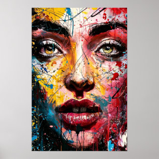 Póster de retrato abstracto de mujer con colores v