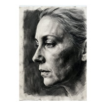 Póster de retrato al carbón | Dibujo femenino expr