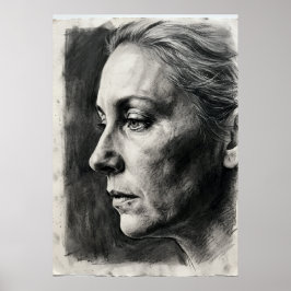 Póster de retrato al carbón | Dibujo femenino expr