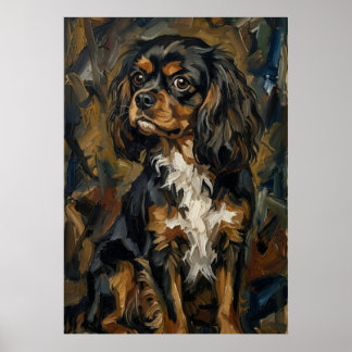 Póster de retrato de Cavalier Spaniel negro y cane