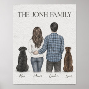 Póster de retrato de familia de pareja y dos perro