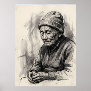 Póster de retrato de las manos ancianas del espíri