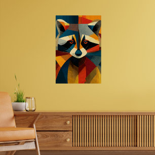 Póster de retrato de mapache geométrico