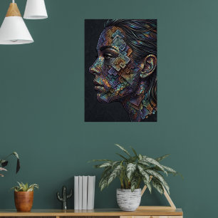 Póster de retrato de mujer africana en mosaico col