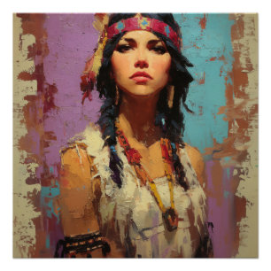 Póster de retrato de mujer nativa americana