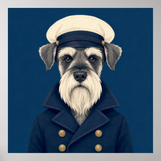 Póster de retrato de perro Capitán Schnauzer vinta