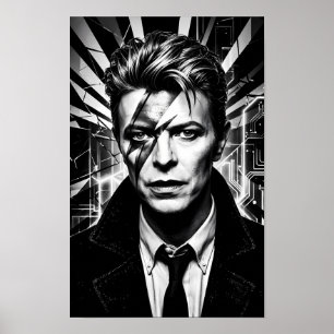 Póster de retrato de rock glam eléctrico con relám