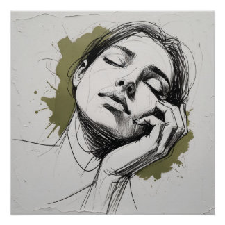 Póster de retrato femenino emotivo – Mano en la ca