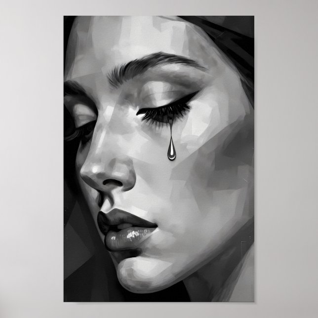 Póster de retrato monocromo de tristeza silenciosa (Frente)