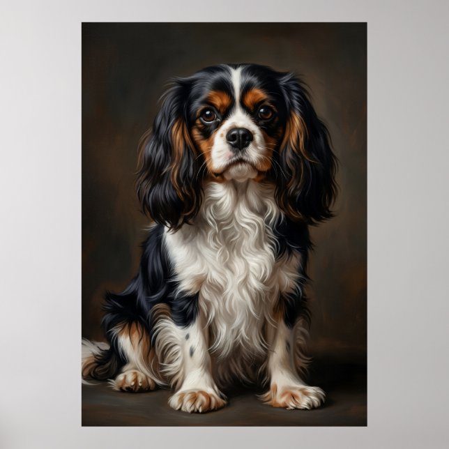 Póster de retrato oscuro del Cavalier King Charles (Frente)