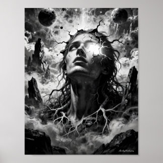 Póster de retrato surrealista de mente cósmica fra