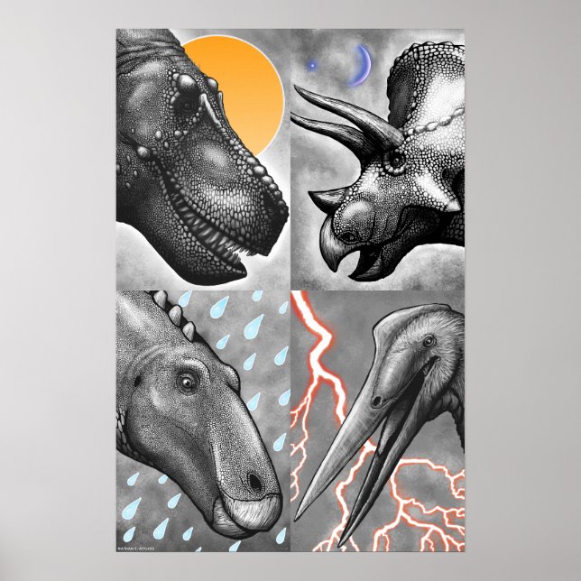 Póster de retratos prehistóricos - Blanco y negro (Frente)
