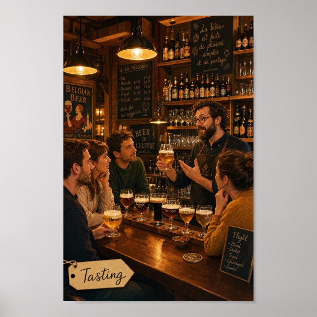 Póster de reunión de degustación en taberna belga (Frente)