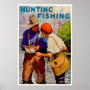 Póster de revista de arte de pesca y caza