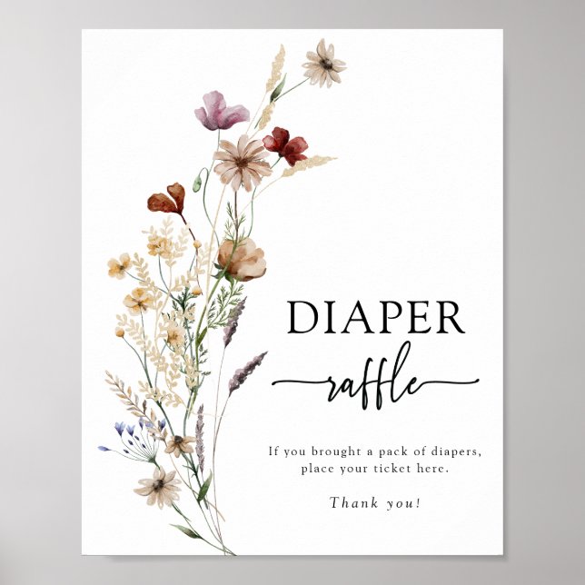 Póster de rifa de pañales Boho Wildflower (Frente)